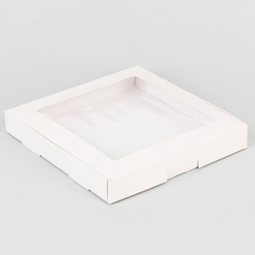 Коробка упаковочная с окошком (21х21х3 см) самосборная цвет белый 3