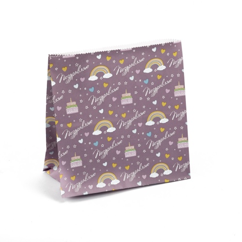Крафт-пакет с прямоугольным дном 3 шт (15x8x15 см) цвет фиолетовый