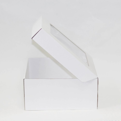 Коробка упаковочная с окошком (25.5х25.5х12 см) самосборная цвет белый