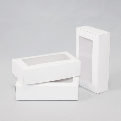 Коробка упаковочная с окошком (16х9х4 см) самосборная цвет белый