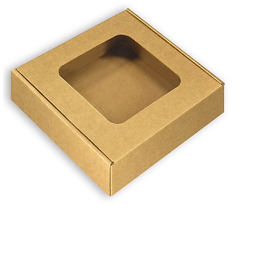 Коробка упаковочная с окошком (18.5х18.5х6.5 см) самосборная цвет бурый