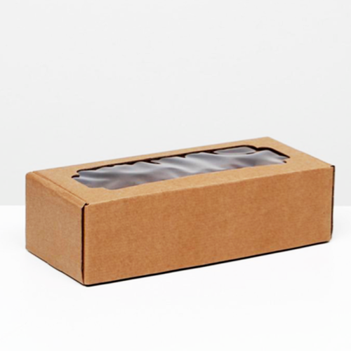 Коробка упаковочная с окошком (32х13х9 см) самосборная цвет бурый 2