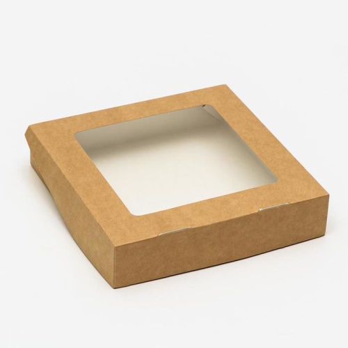 Коробка упаковочная с окошком (20х20х4.5 см) самосборная цвет бурый