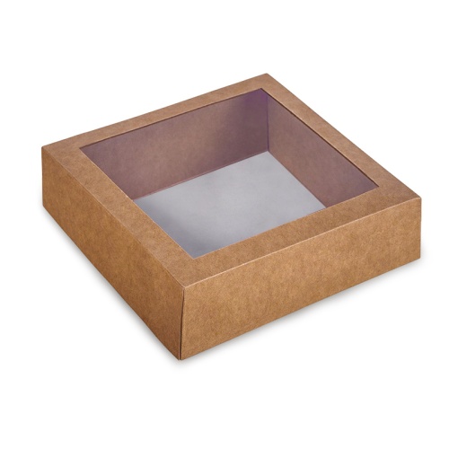 Коробка упаковочная с окошком (150х150х40 мм) самосборная цвет бурый 2