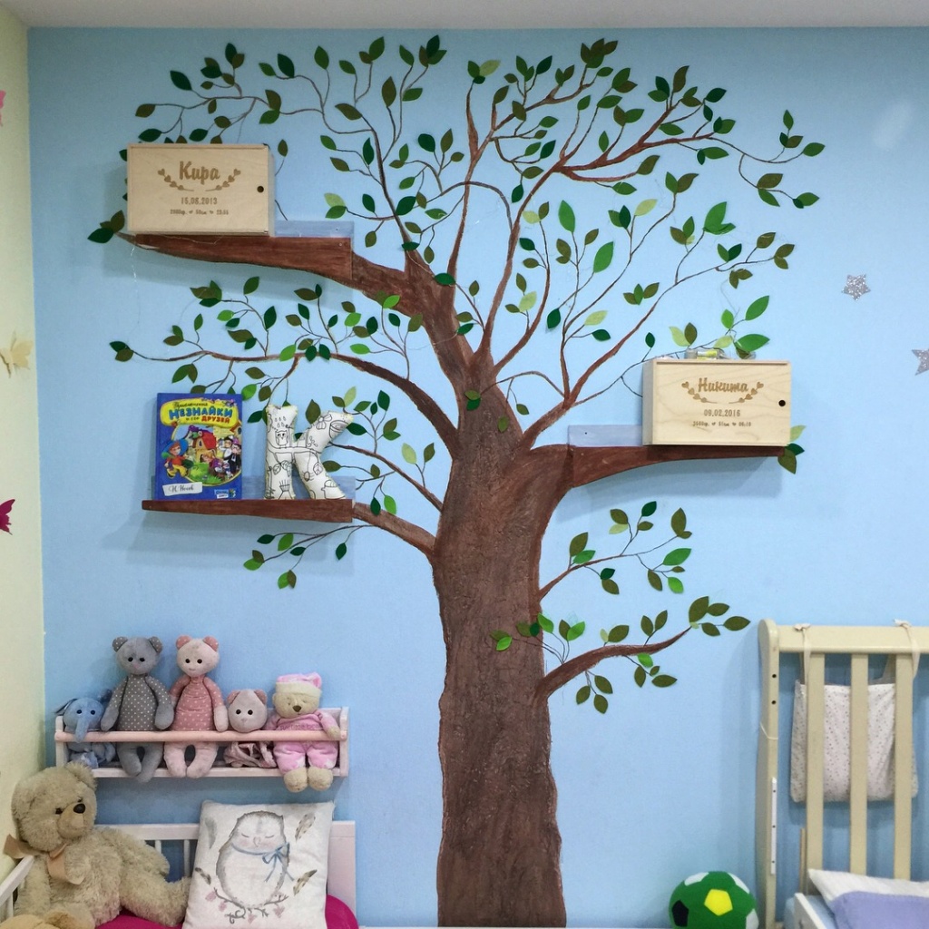 Нарисованное дерево на стене в интерьере. Создайте рисунок дерева на стене сами