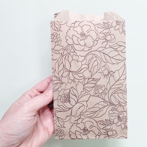 бумажный крафт пакет с плоским дном "цветы" 10 шт (20x10x7 см) цвет бурый