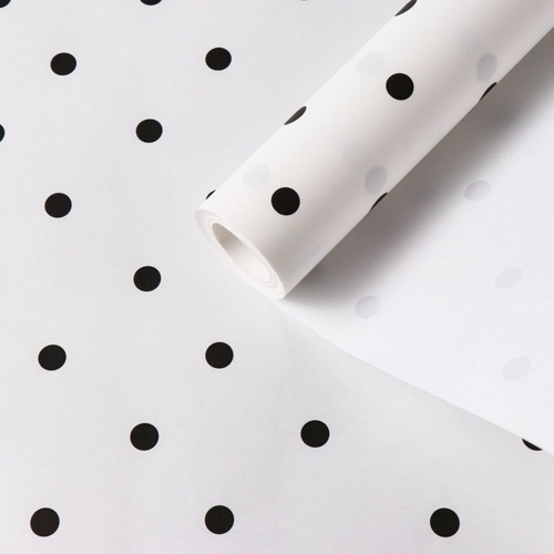 бумага упаковочная крафт "черный горох" (55 см x 10 м) цвет белый