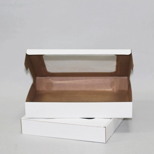 коробка упаковочная с окошком (30х25х4.5 см) самосборная цвет белый