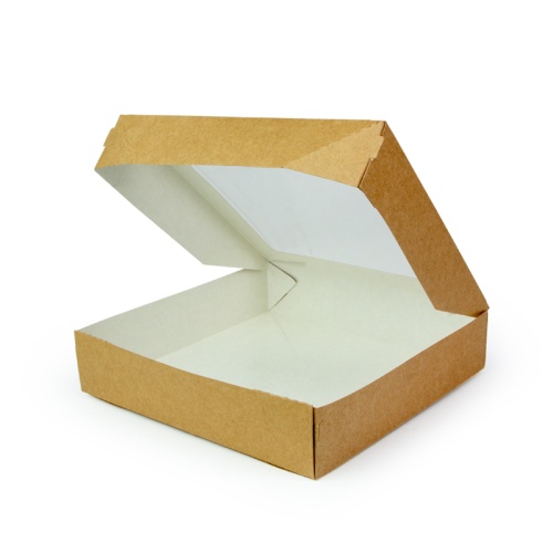 коробка упаковочная с окошком (20х20х4.5 см) самосборная цвет бурый