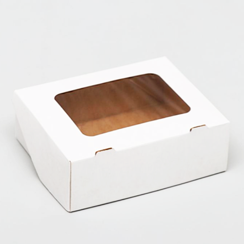 Коробка упаковочная с окошком (10х8х3.5 см) самосборная цвет белый