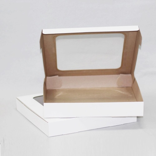 коробка упаковочная с окошком (30х30х4.5 см) самосборная цвет белый