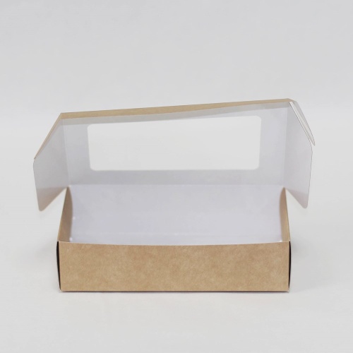 коробка упаковочная с окошком (16х9х4 см) самосборная цвет бурый