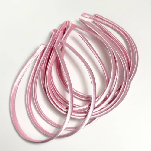 ободок для волос пластиковый в атласной ленте (6 шт) 10 мм цвет розовый