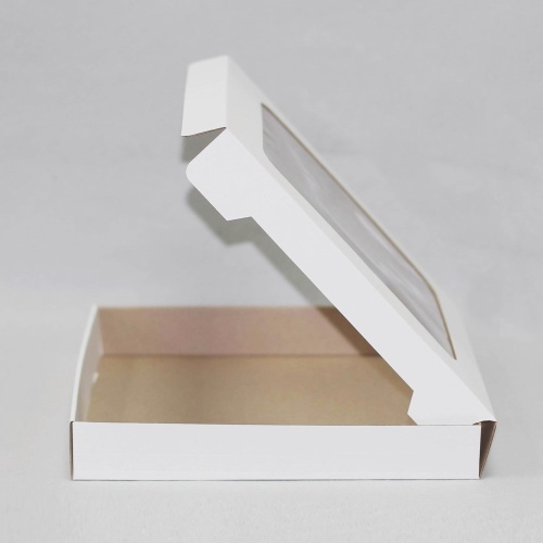 коробка упаковочная с окошком (30х30х4.5 см) самосборная цвет белый