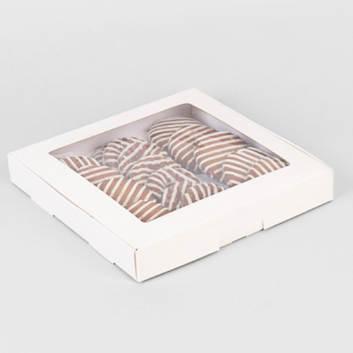 коробка упаковочная с окошком (21х21х3 см) самосборная цвет белый
