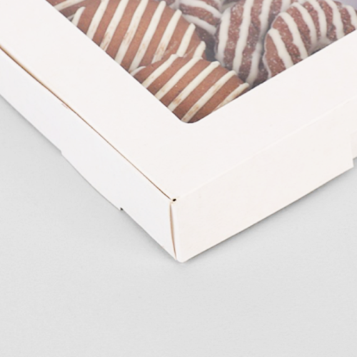 коробка упаковочная с окошком (21х21х3 см) самосборная цвет белый