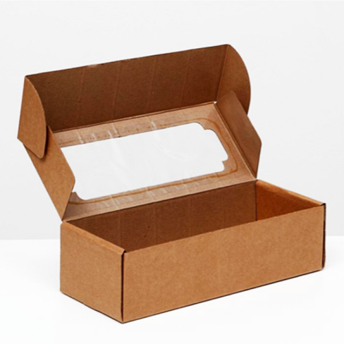 коробка упаковочная с окошком (32х13х9 см) самосборная цвет бурый